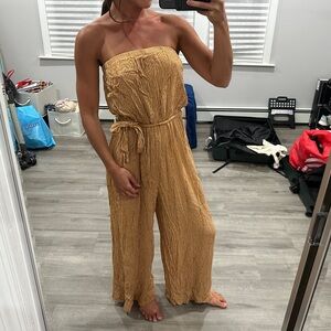 Simplee Tan/Beige Strapless Jumpsuit